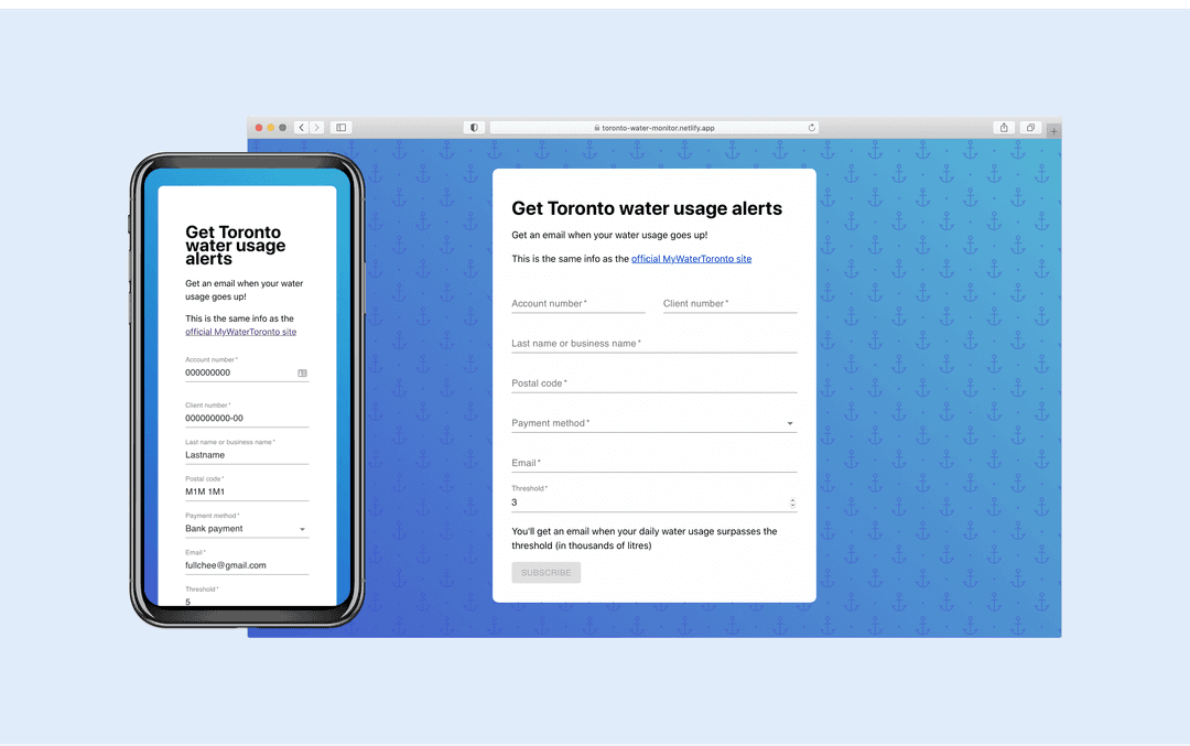 screenshot of my Toronto water monitor project